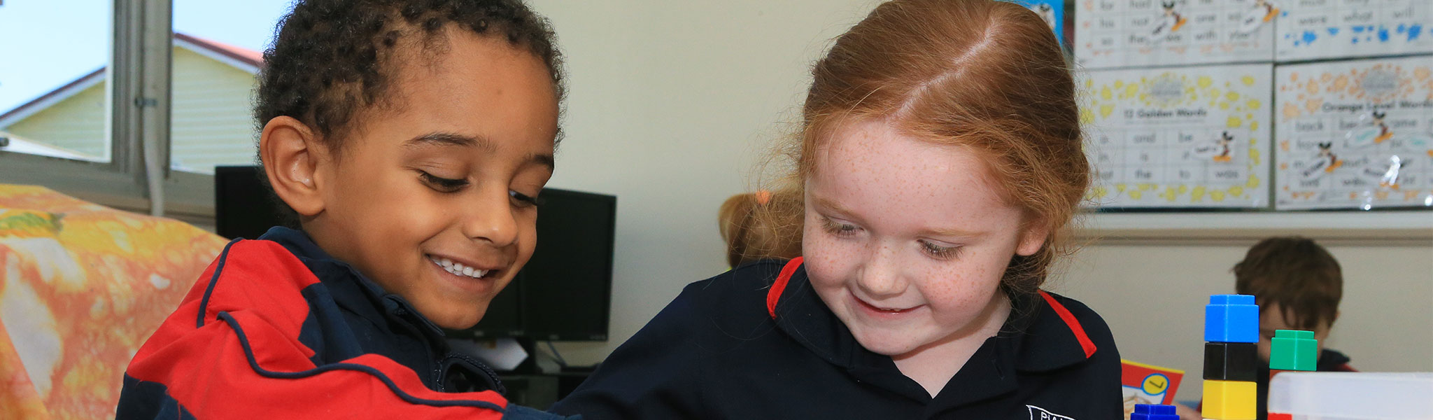 Pialba State School students playing with building blocks